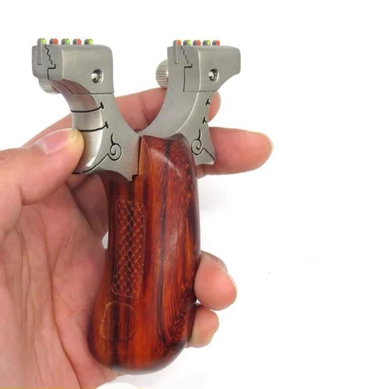 Lance-pierre Avenger en inox avec poignée en bois — miniature 2